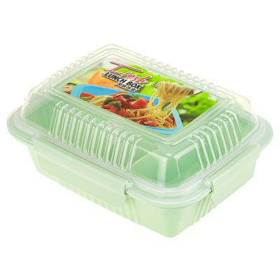 Ланч-бокс для продуктов пластмассовый "Фреш" 20,5х15,5см h8,5см, 2 отделения 0,9л, с ложкой 13см, крышка прозрачная, с клипсами, с уплотнителем, цвета в ассортименте: персиковый, зеленый, голубой (Китай)