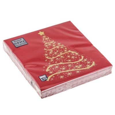 Салфетки бумажные "Bouquet Home Collection Classic" 33х33см, 3-х слойные, 20 штук в упаковке, 100% целлюлоза, "Волшебная ель на бордовом" (Россия)