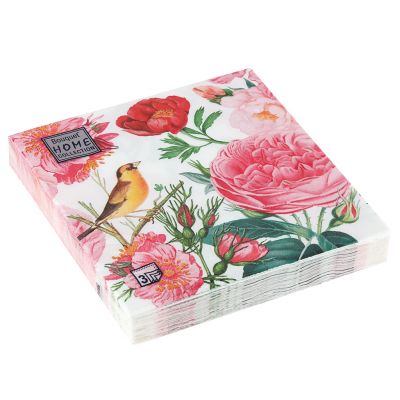 Салфетки бумажные "Bouquet Home Collection Classic" 33х33см, 3-х слойные, 20 штук в упаковке, 100% целлюлоза, "Розы с птичкой" (Россия)
