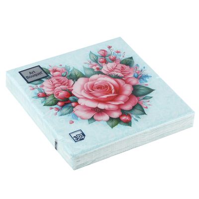 Салфетки бумажные "Art Bouquet" 33х33см, 3-х слойные, 20 штук в упаковке, 100% целлюлоза, "Сердце из роз" (Россия)