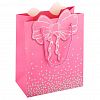 6068S-1/5-13/M - Пакет подарочный бумажный с атласной веревочной ручкой 18х23х10см "Бант" с серебряным тиснением, цвета в ассортименте: розовый; бирюзовый; сиреневый; синий (Китай)