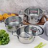 TR-17274 - Кастрюля из нержавеющей стали "Tendency" 5л, д24см, h11,8см, s0,6мм, дно s2,8мм, плоская стеклянная жаропрочная крышка, пароотвод, стальной обод, капсулированное дно, прутковые ручки из нержавеющей стали на точечной сварке, полировка снаружи - зеркал