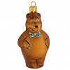 ФУ-506/18/3 - Елочная игрушка фигурка стеклянная "Мишка, голубой бант" h12см, ручная художественная роспись, подарочная упаковка (Россия)