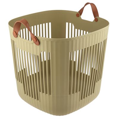 Корзина для хранения пластмассовая "Журавль" 39х37х38см, фигурная, ручки экокожа, фисташковый (Китай)