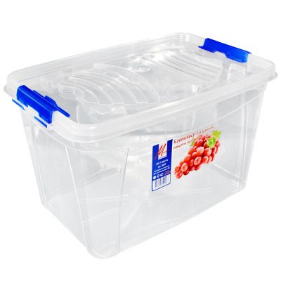 Контейнер для хранения продуктов пластмассовый 20л, 40х27х24,5см, с ручкой, 2 защелки, прозрачный (Россия)