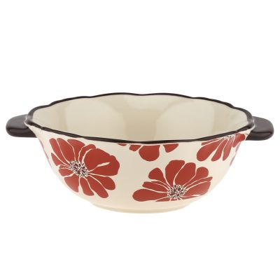 "Маки" Салатник фарфоровый 1л, д18,5см, h7,5см, 2 ручки (длина 22,3см), отводка, волнистый край, в коробке (Китай)