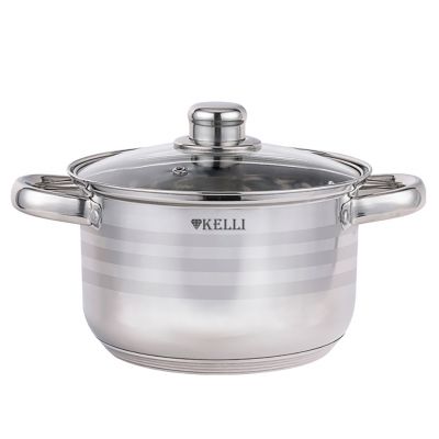 Кастрюля из нержавеющей стали "Kelli" 2,5л, д18см, h12см капсульное дно, зеркальная и матовая полировка стеклянная крышка с паровыпуском, термостойкая клепаная ручка (Китай) Подходит для всех видов плит.