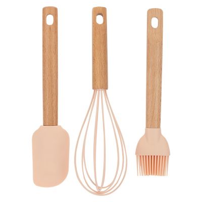 Кухонный набор "Linea Silicone" 3 предмета: лопатка 25,5х5,3х1,3см, кисть 23,6х5х1,5см, венчик 25,1х6,5х6,5см, бук, силикон, розовый, "Regent" (Китай)